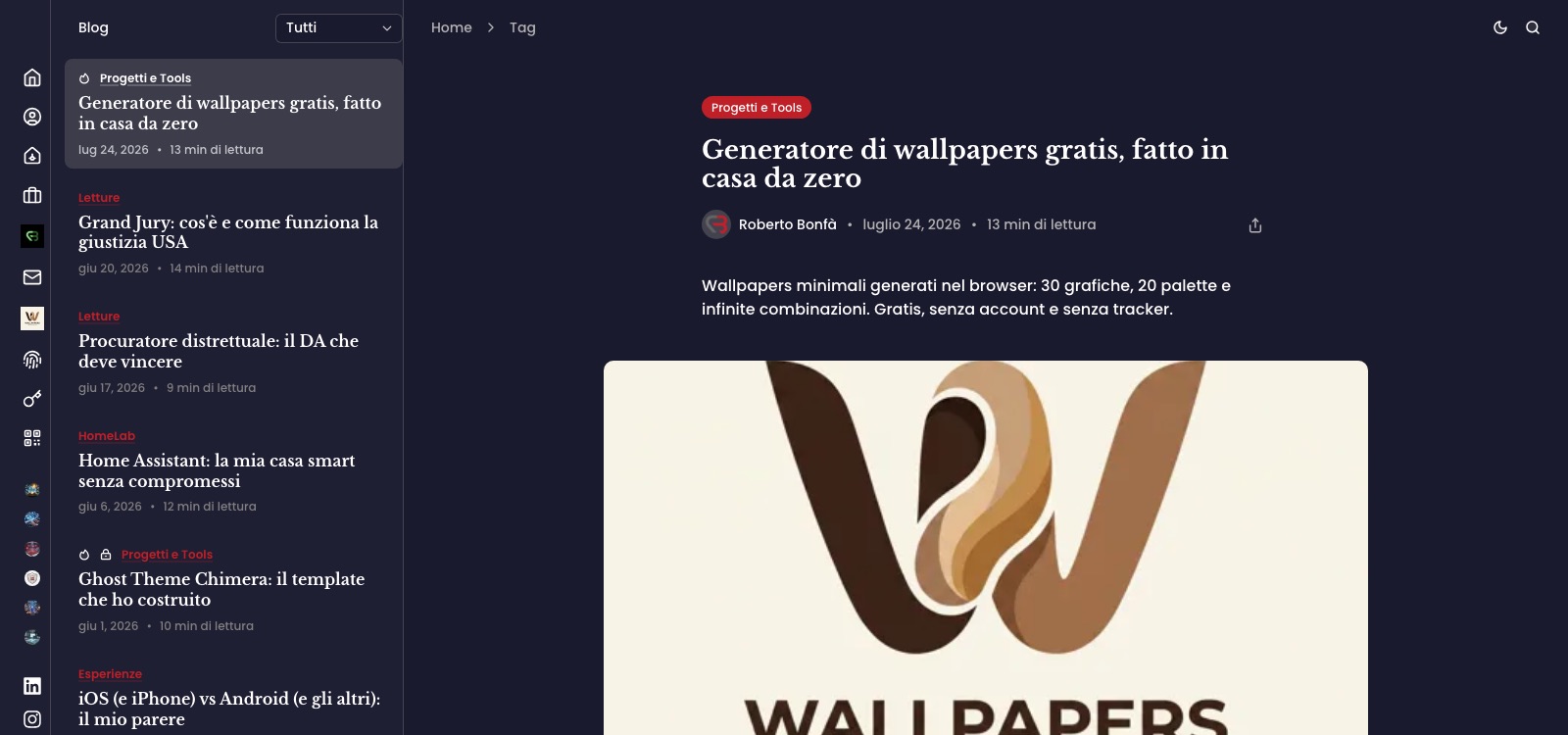 Il blog - Un articolo aperto, con testo e immagine di copertina