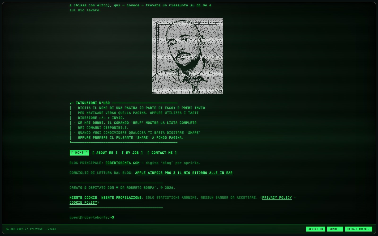 Il sito-terminale - La schermata iniziale del terminale, con il prompt dei comandi