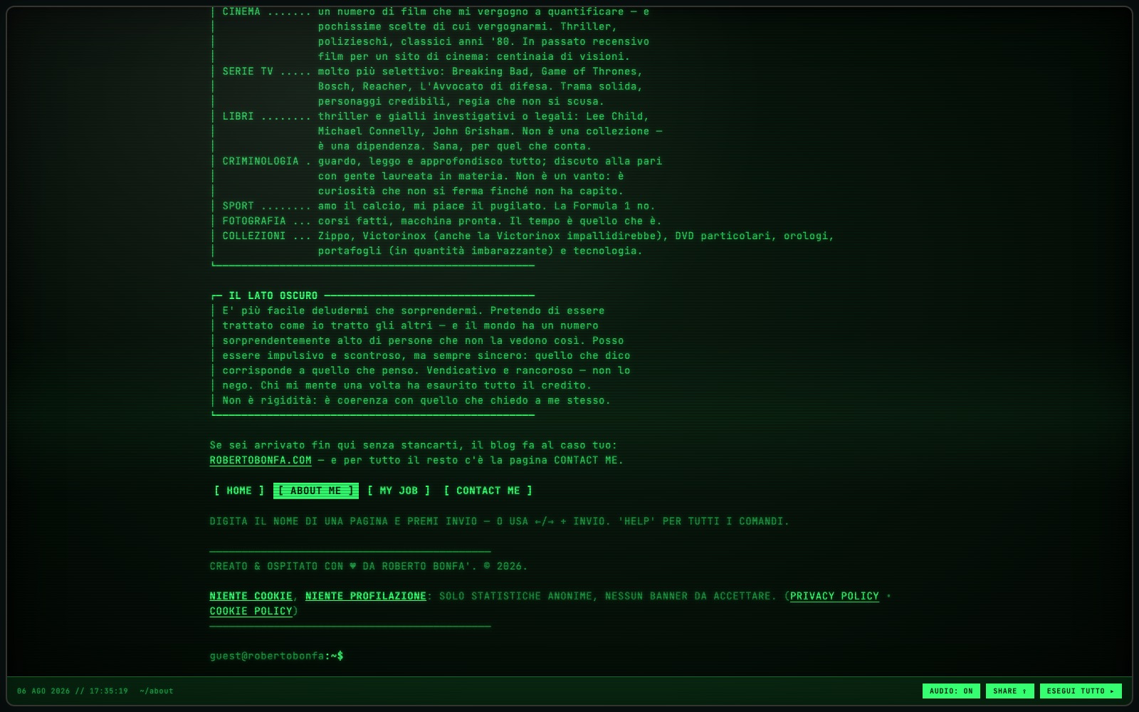 Il sito-terminale - Il modulo di contatto, con i campi nome, email e messaggio