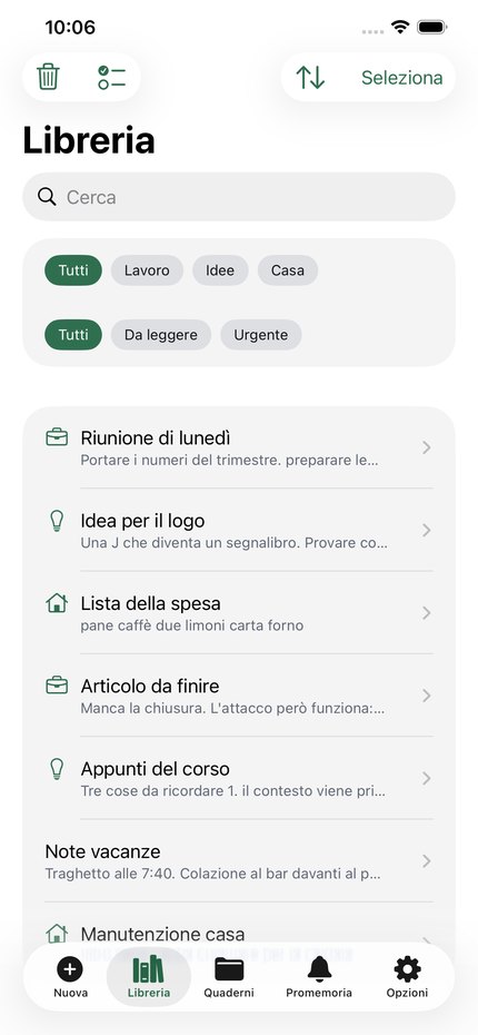 EveryJot - La Libreria, con quaderni e tag