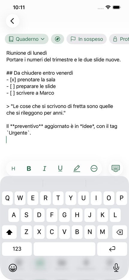 EveryJot - L'editor e la barra di formattazione