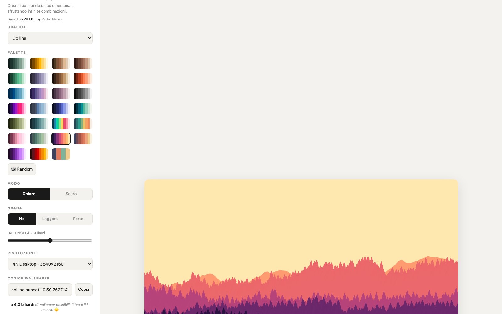 EveryWall - La griglia delle palette, con le varianti chiare e scure