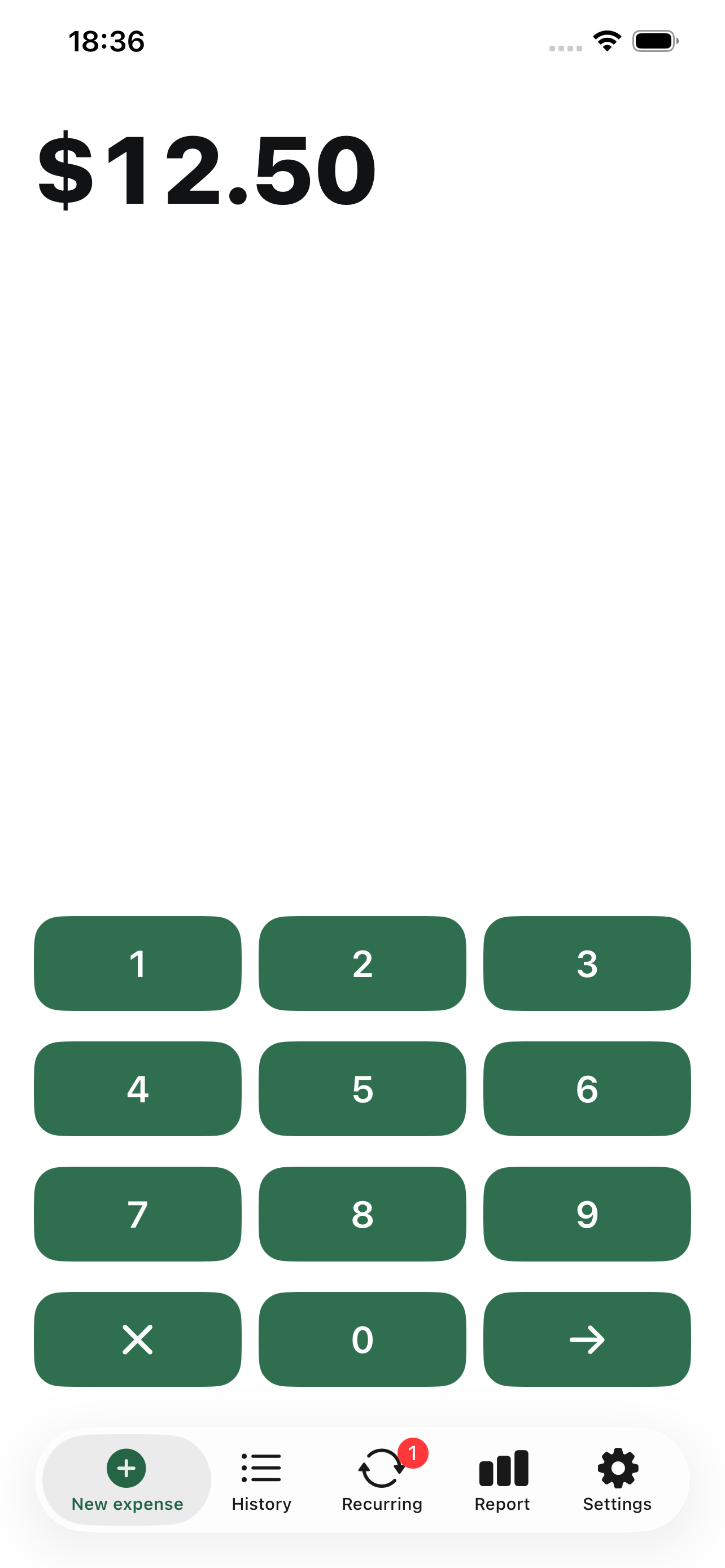 Logging an expense in a few taps