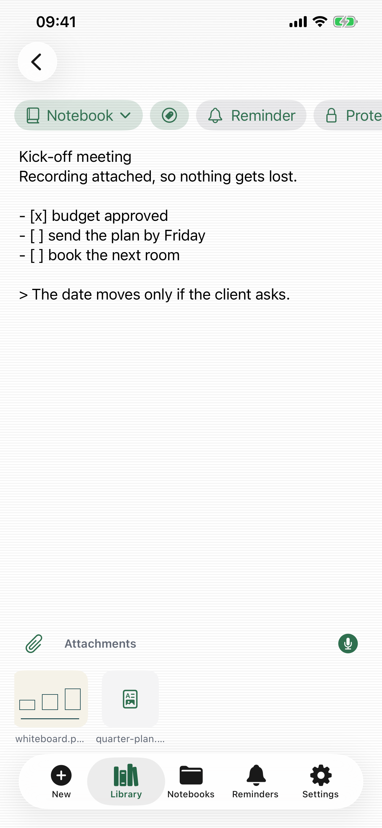 Attachments inside a note