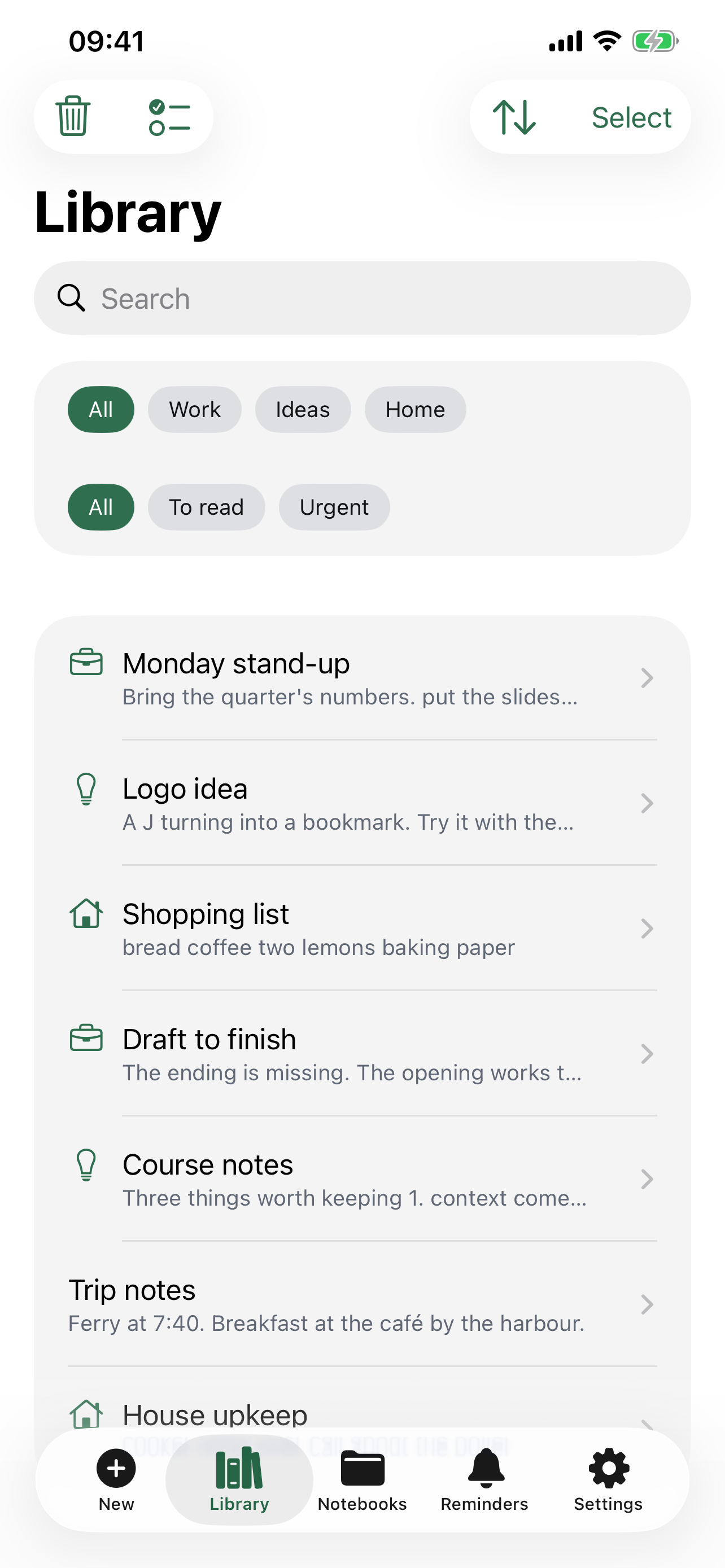 The Library, with search and filters
