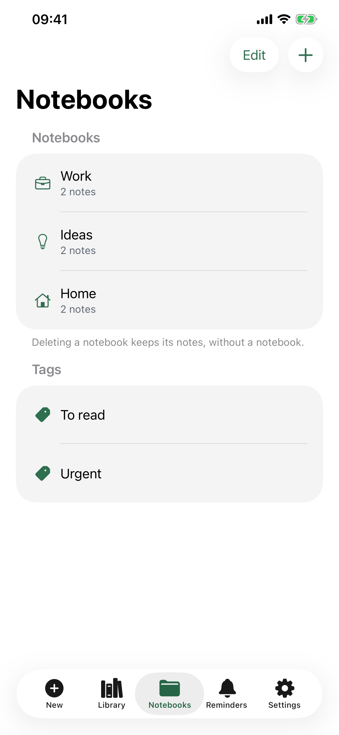 Notebooks and tags