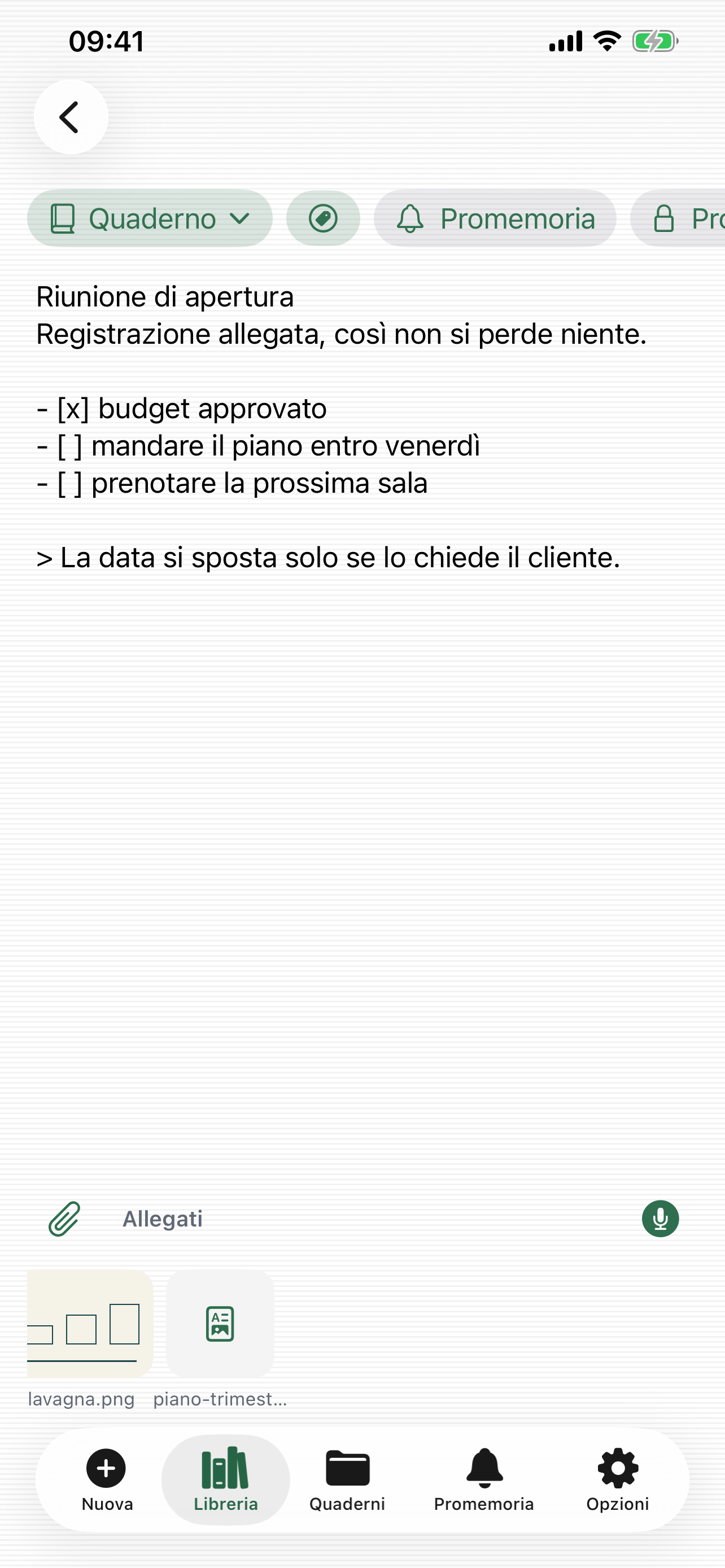 Gli allegati dentro una nota